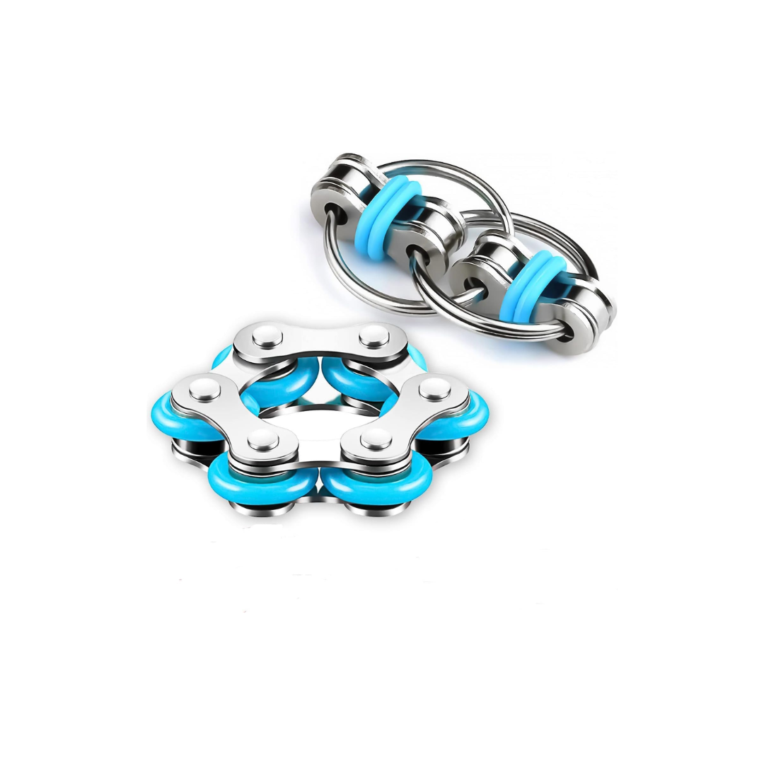 Bike Chain Fidget Toys Set, Fidget Toys, Fidget Spinner for Stress Relief, Key Chain & Roller Chain for ADHD, ADD, Autism, Anxiety Relief for Adults and Teens,Small,Blue