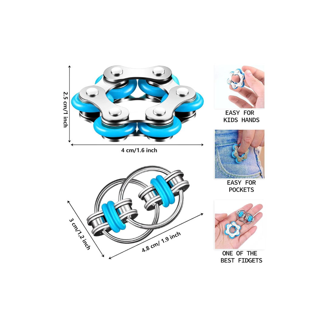 Bike Chain Fidget Toys Set, Fidget Toys, Fidget Spinner for Stress Relief, Key Chain & Roller Chain for ADHD, ADD, Autism, Anxiety Relief for Adults and Teens,Small,Blue